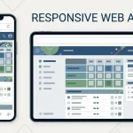 Editorial illustration of browser-based access to a football pools service on a smartphone and tablet