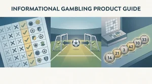 Editorial three-panel illustration representing Classic Pools, Goal Rush and Lucky Clover without branded interfaces