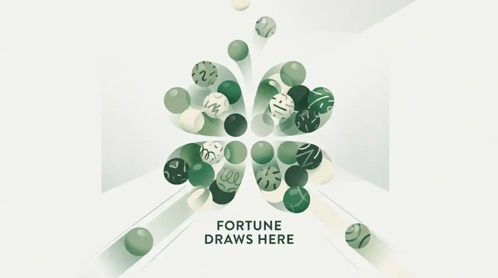 Minimal clover-inspired lottery illustration with numbered shapes and no branded interface, money amount or jackpot promise